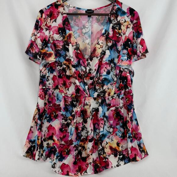 Torrid Floral Blouse 2X Plus Size Flutter Sleeve Flowy Top Boho Romantic Casual - Picture 1 of 4
